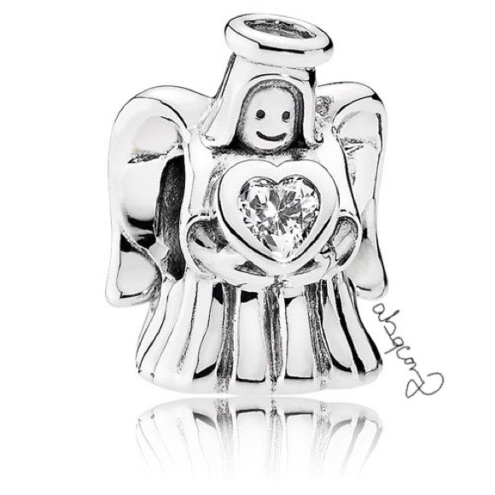 Pandora 792010CZ Sterling Silver Angel of Love Charm w/ Heart Shaped CZ